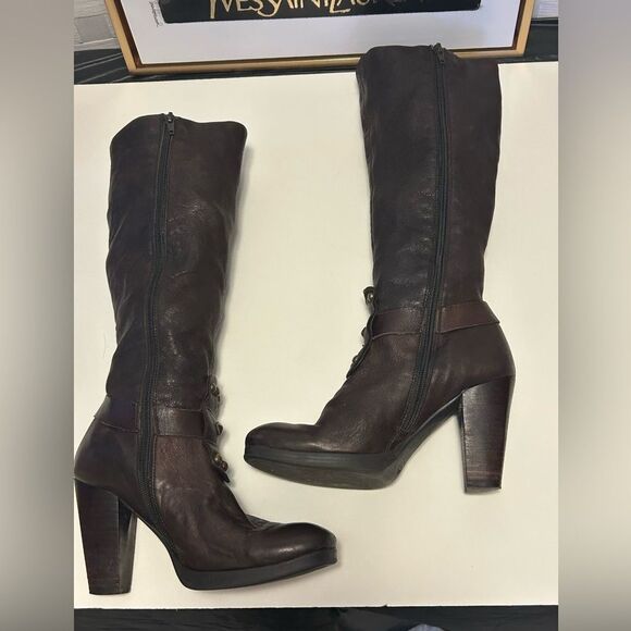 Vintage Brown soft leather studded high boots Size 7 - Picture 9 of 9